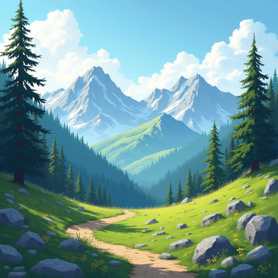 Scenic mountain trail under clear blue sky