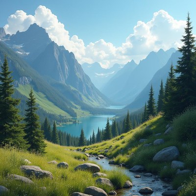 Serene mountain landscape with vibrant blue lake