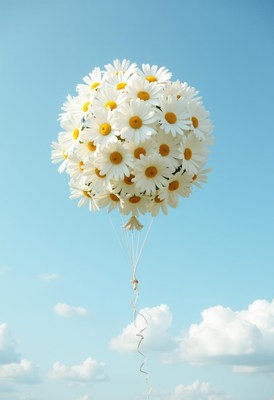Delightful bouquet of daisies floating in the sky