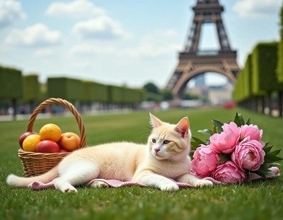Cream Kitten with Eiffel Tower