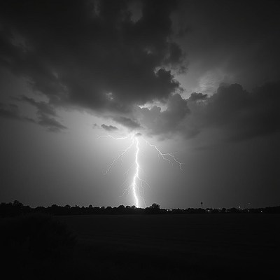 Lightning bolt striking over dark field