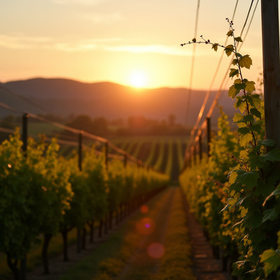 Vineyard Rows at Sunset