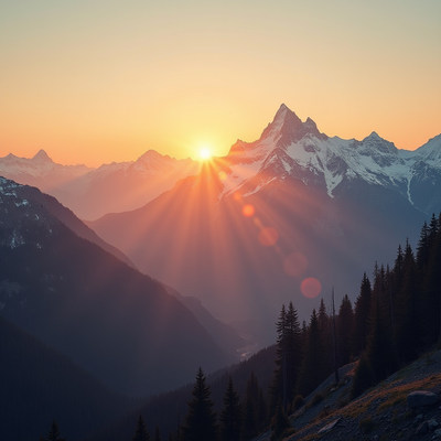 Sunrise over Snowy Mountains
