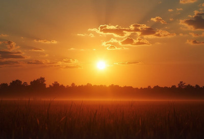Sunset over wheat field
