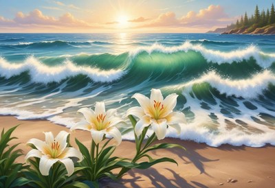 Lilies on Beach at Sunset