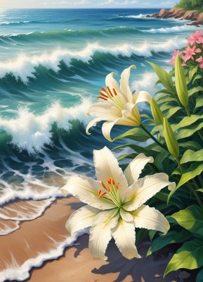 Lilies by Ocean Waves