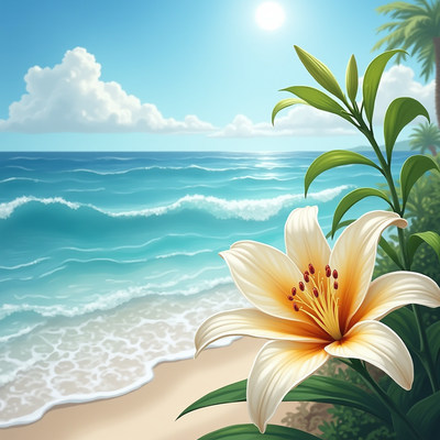 Lily Flower on Tropical Beach