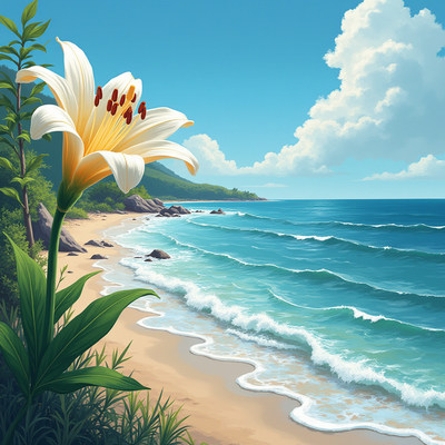 White Lily Flower on Beach