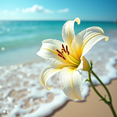 White Lily Flower on Beach