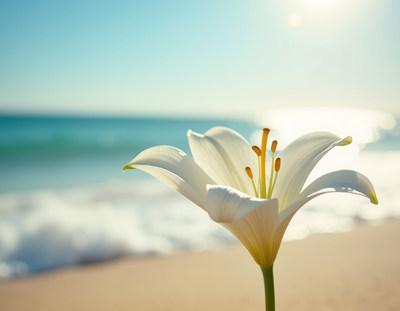 White Lily Flower on Beach