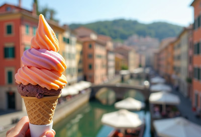Orange Pink Swirled Ice Cream Cone