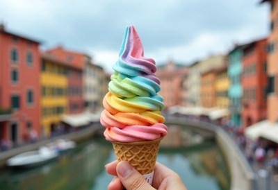 Rainbow Soft Serve Ice Cream in Venice