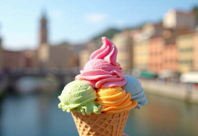 Colorful Ice Cream Cone by Canal