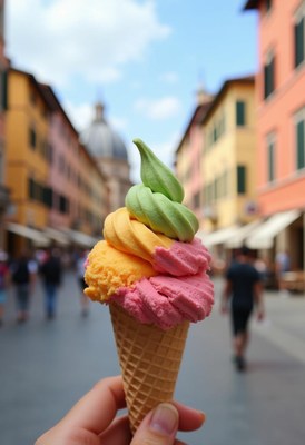 Colorful Triple Scoop Ice Cream Cone