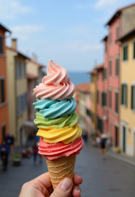 Rainbow Soft Serve Ice Cream Cone