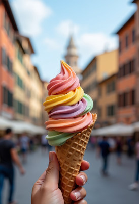 Rainbow Soft Serve Cone in Italian Street