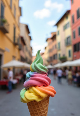 Rainbow Soft Serve Cone in Colorful Alley