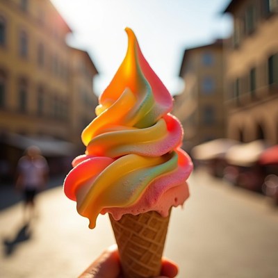 Rainbow Soft Serve Ice Cream Cone