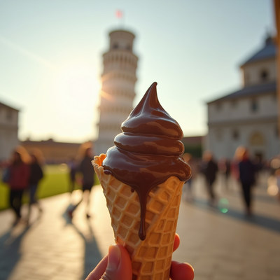 Chocolate Ice Cream Cone Leaning Tower Pisa