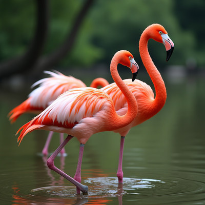 Pair of Flamingos Standing in Water