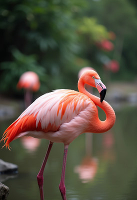 Flamingo standing by water