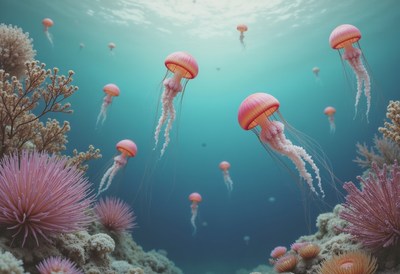 Pink Jellyfish Swimming Underwater
