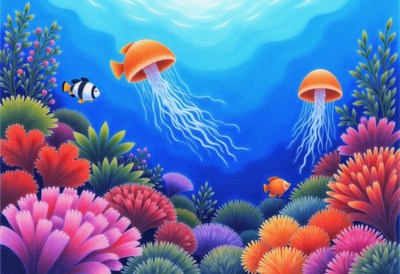 Colorful Underwater Coral Reef Illustration