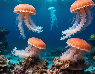Orange Jellyfish Swimming in Ocean
