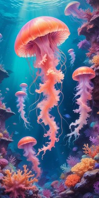 Vibrant Jellyfish in Underwater Scene