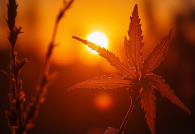 Cannabis Leaf Silhouette at Sunset