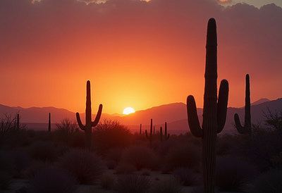 Saguaro Cacti at Sunset