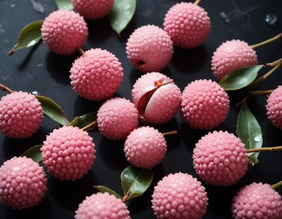 Fresh Lychees with Leaves