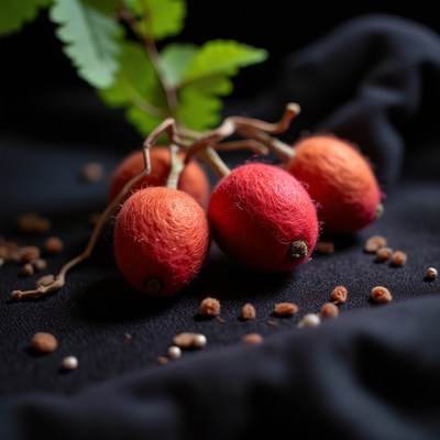Red Rose Hips on Black Background