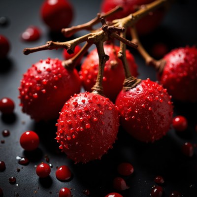 Red Berries on Black Background