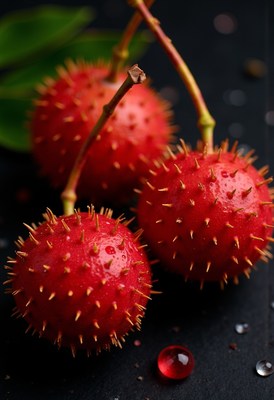 Red rambutan fruits on black background