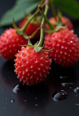 Fresh spiky red rambutan fruits