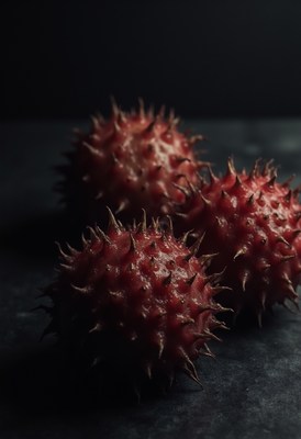 Three spiky red rambutan fruits