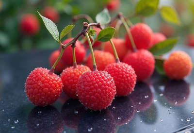 Fresh Red Raspberries on Black Background