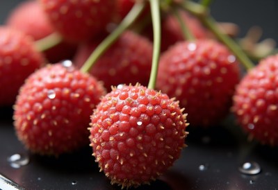 Fresh Red Ardisia Berries with Water Droplets