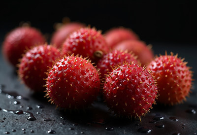 Fresh rambutan fruits on black background