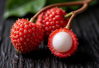 Rambutan fruit with cut open