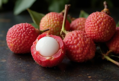 Fresh Lychee Fruits with Open Pods
