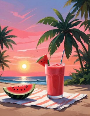 Watermelon Smoothie Beach Sunset