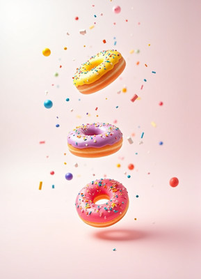 Colorful Sprinkled Donuts Floating