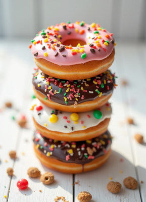 Stack of Colorful Sprinkled Donuts