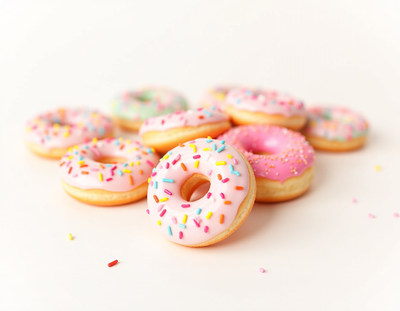 Colorful Sprinkled Donuts on White Background