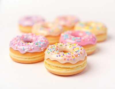 Colorful Sprinkled Donuts on White Background