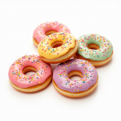 Colorful Sprinkled Donuts on White Background