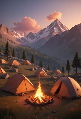 Campfire Tents in Snowy Mountains