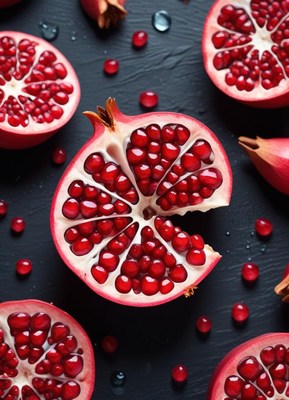 Fresh Pomegranates on Black Background